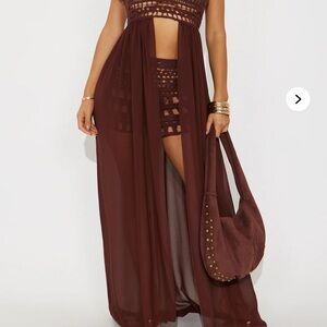 Fashion Nova Asymmetrical Dress in Rich Brown